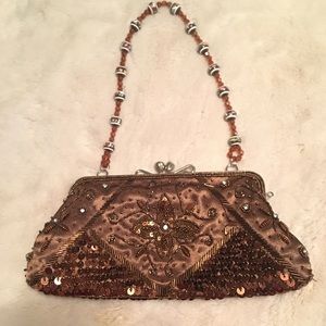 Copper/ Brown Beaded Clutch with sequins